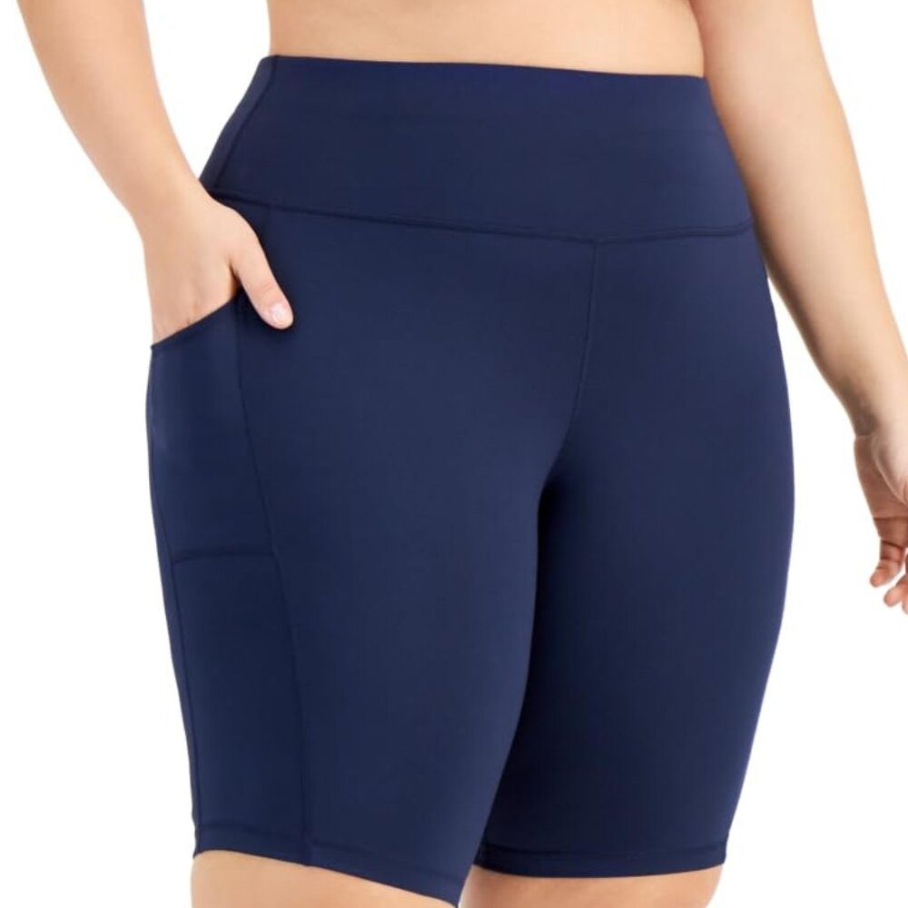 Ideology Plus Size Women's High Rise Pull On Bike Shorts Navy Size 2X